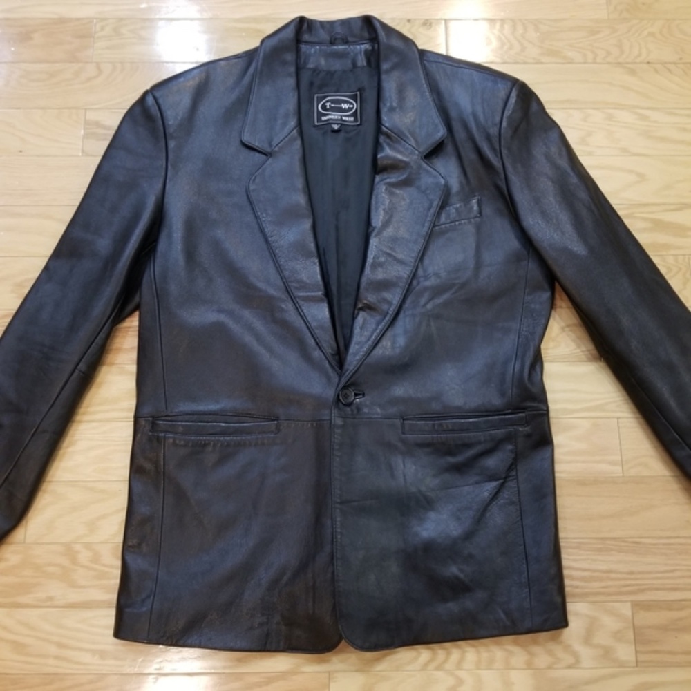 Tannery West Black Leather Jacket Blazer size L